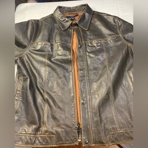 Vintage GAP Leather Jacket Mens (XL) Brown Distressed Y2K Biker Moto Zip..